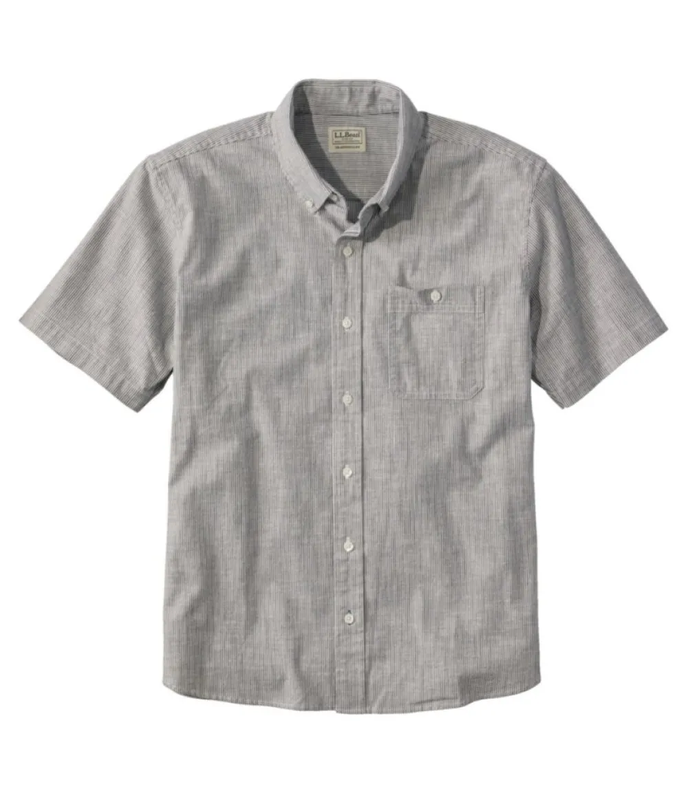 "Men's Comfort Stretch Chambray Shirt, Traditional Untucked Fit, Short-Sleeve, Stripe"-L.L.Bean Shop