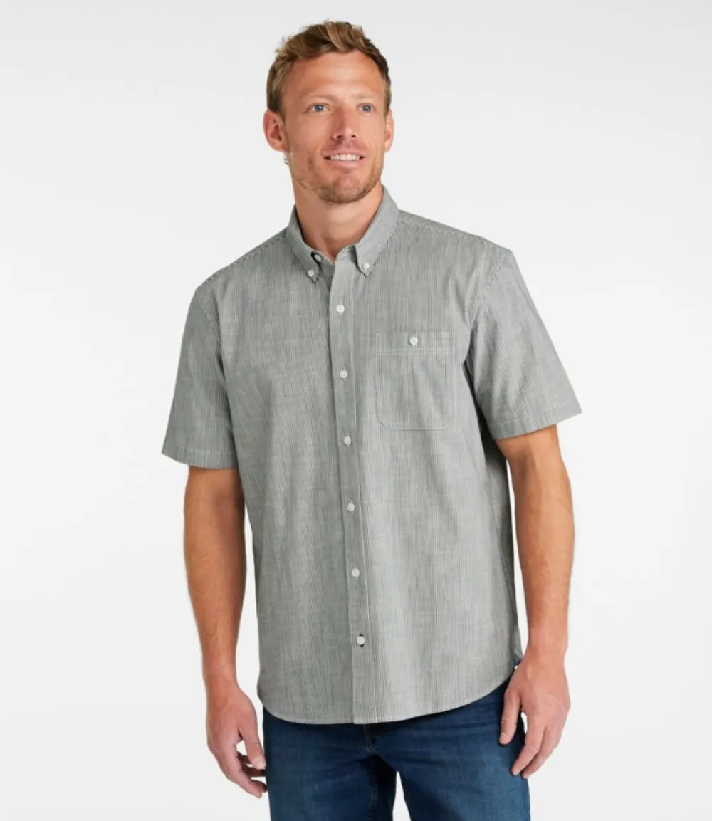 "Men's Comfort Stretch Chambray Shirt, Traditional Untucked Fit, Short-Sleeve, Stripe"-L.L.Bean Shop