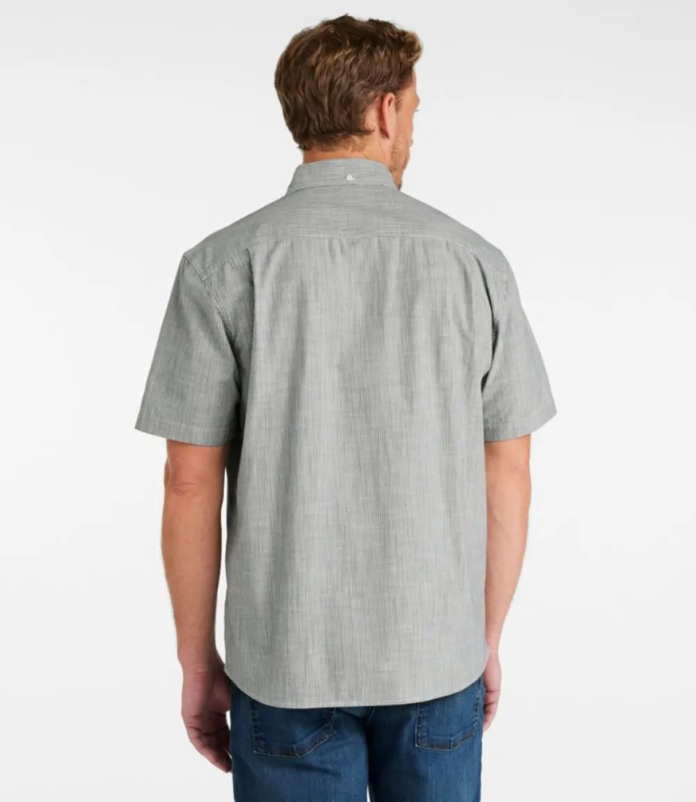 "Men's Comfort Stretch Chambray Shirt, Traditional Untucked Fit, Short-Sleeve, Stripe"-L.L.Bean Shop