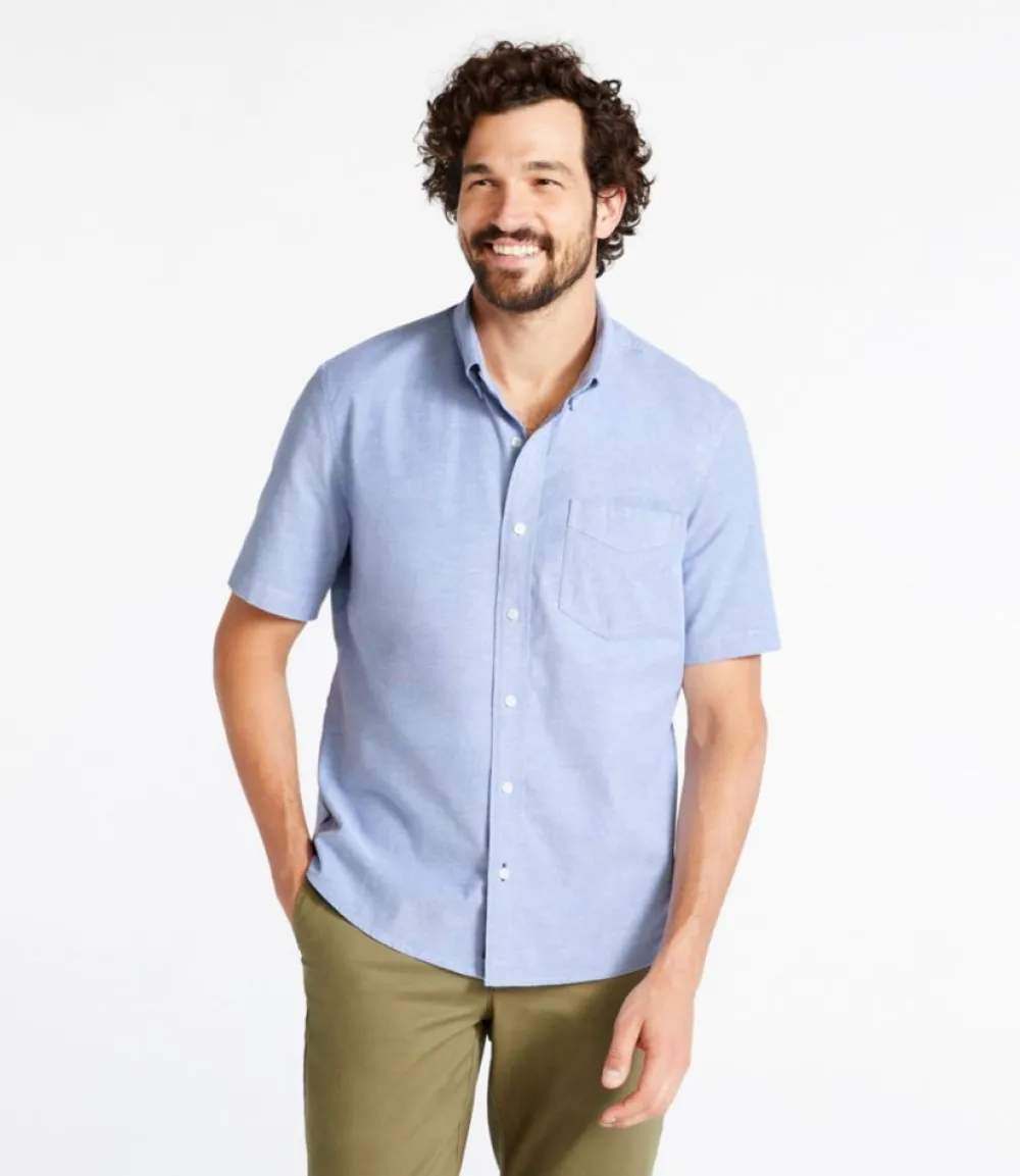 "Men's Comfort Stretch Oxford Shirt, Slightly Fitted Untucked Fit, Short-Sleeve"-L.L.Bean Hot