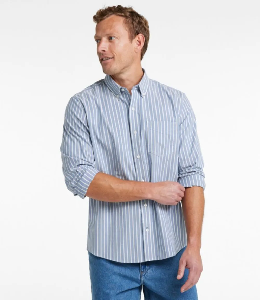 "Men's Comfort Stretch Oxford Shirt, Slightly Fitted Untucked Fit, Stripe"-L.L.Bean Cheap
