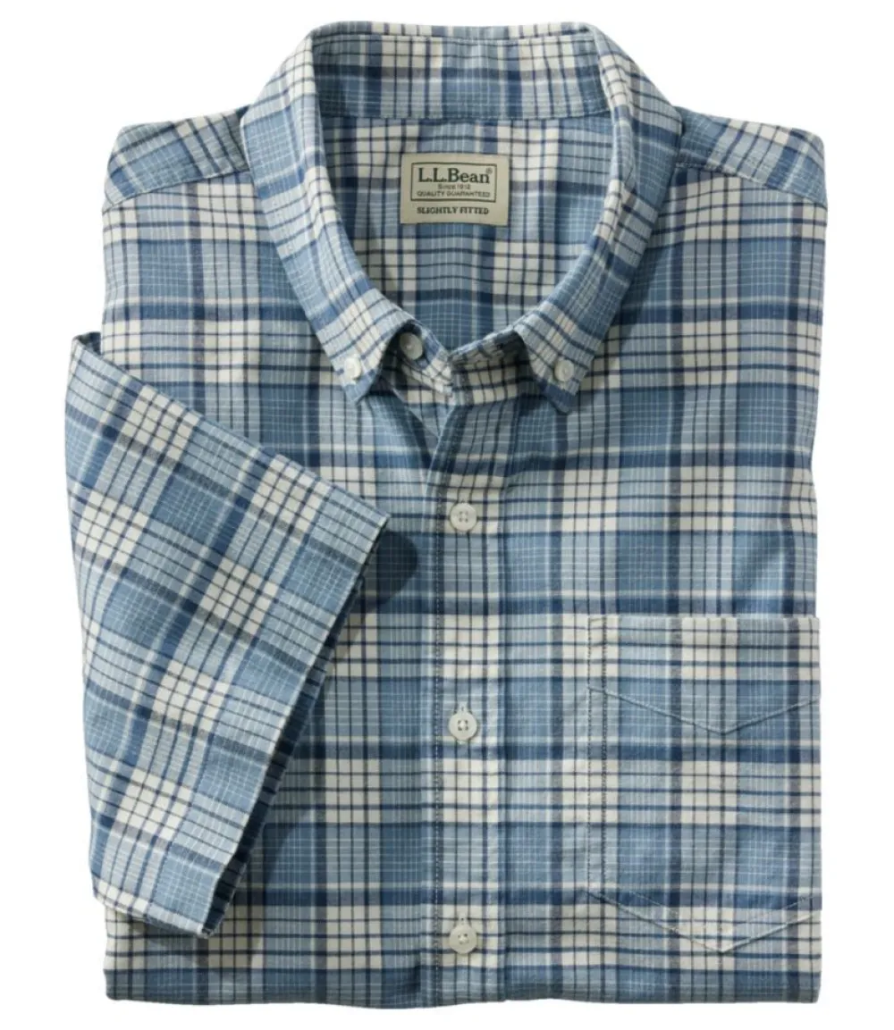"Men's Comfort Stretch Oxford, Slightly Fitted Untucked Fit, Short-Sleeve, Plaid"-L.L.Bean Cheap