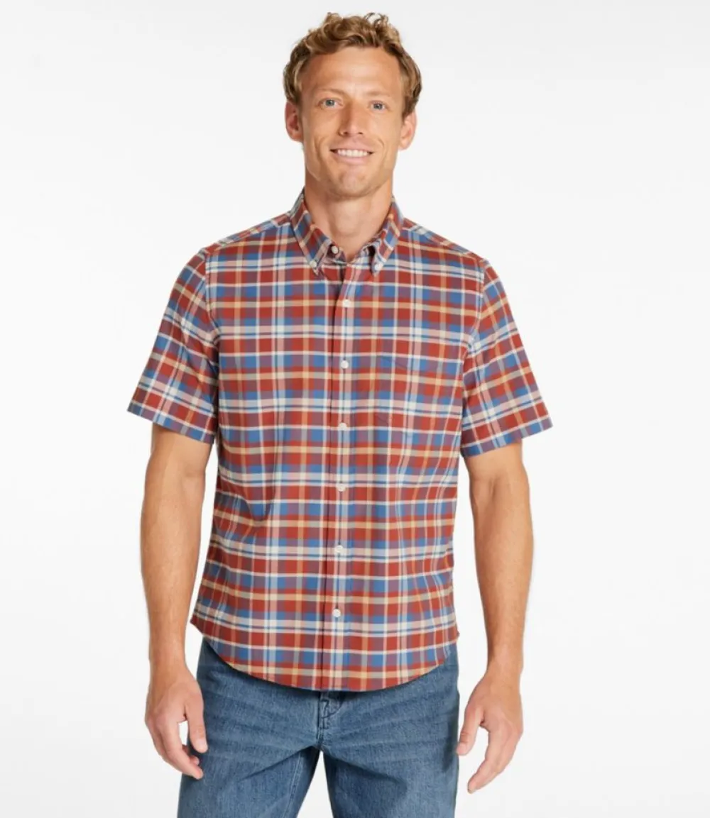 "Men's Comfort Stretch Oxford, Slightly Fitted Untucked Fit, Short-Sleeve, Plaid"-L.L.Bean Cheap