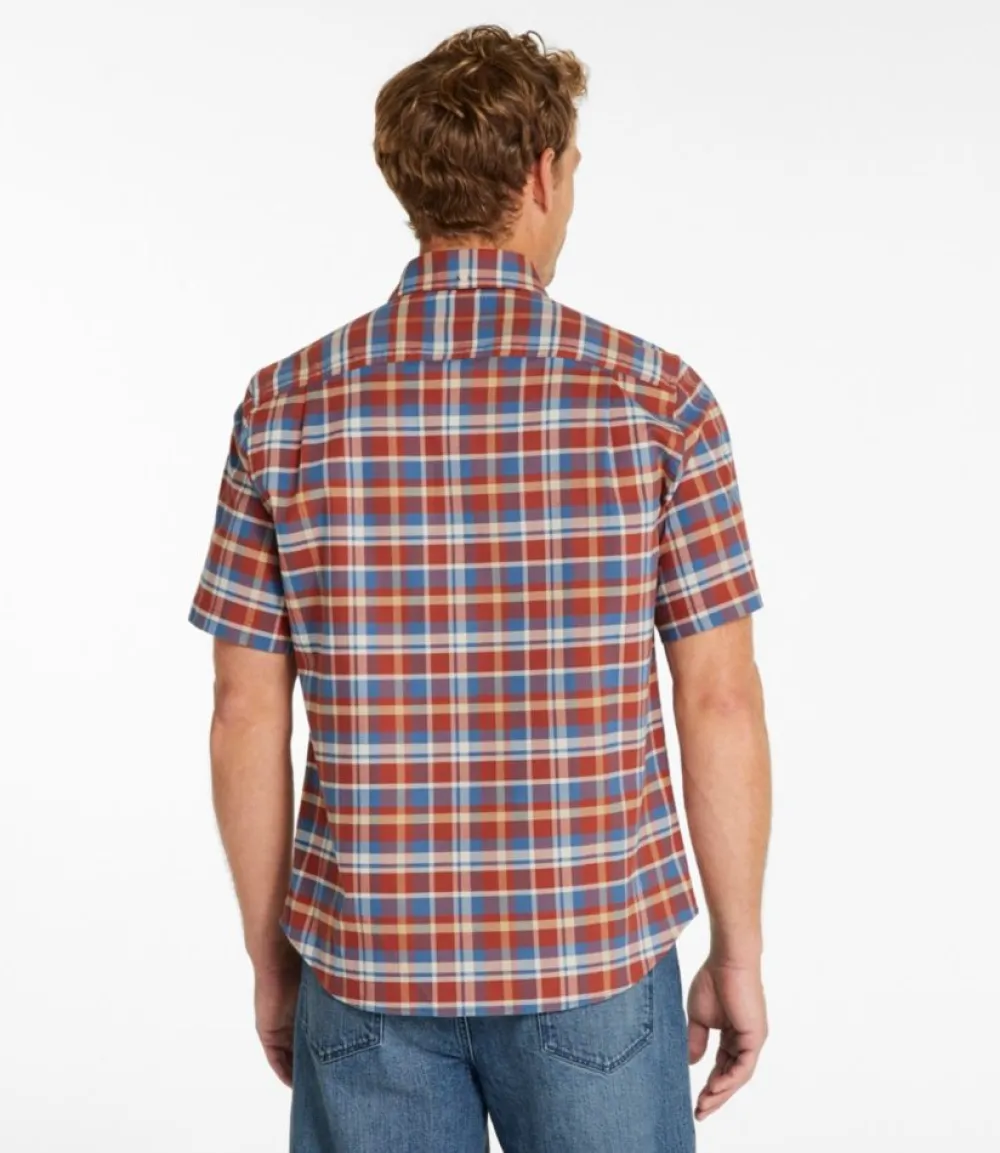 "Men's Comfort Stretch Oxford, Slightly Fitted Untucked Fit, Short-Sleeve, Plaid"-L.L.Bean Cheap