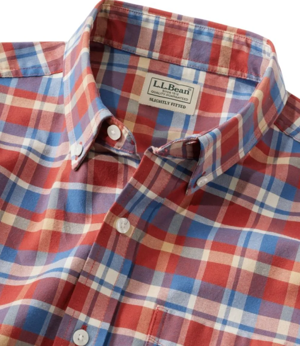 "Men's Comfort Stretch Oxford, Slightly Fitted Untucked Fit, Short-Sleeve, Plaid"-L.L.Bean Cheap