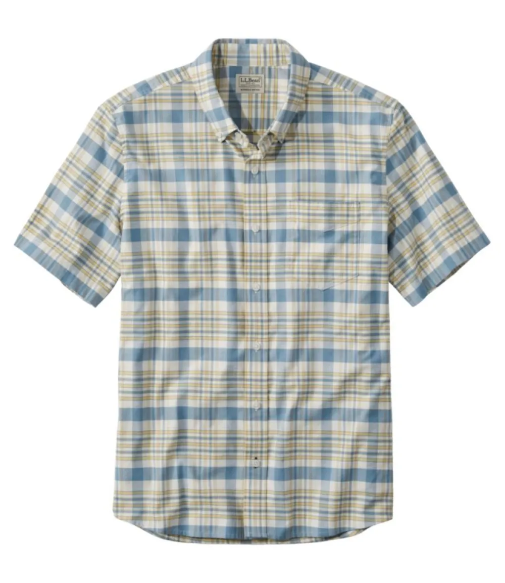 "Men's Comfort Stretch Oxford, Slightly Fitted Untucked Fit, Short-Sleeve, Plaid"-L.L.Bean Cheap
