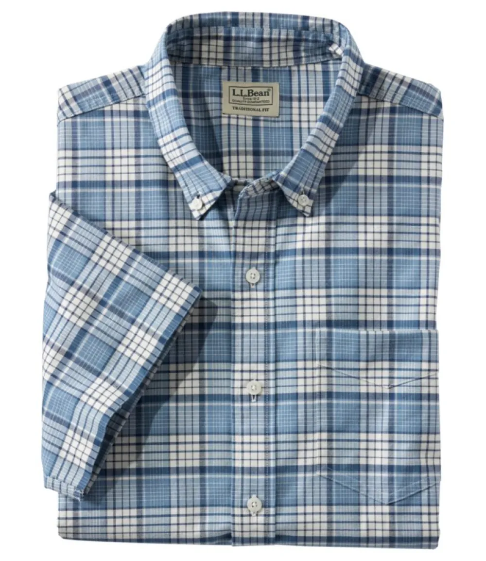"Men's Comfort Stretch Oxford, Traditional Untucked Fit, Short-Sleeve, Plaid"-L.L.Bean Discount