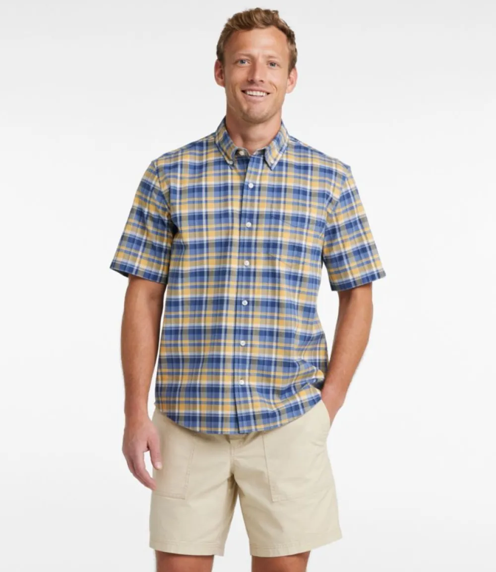 "Men's Comfort Stretch Oxford, Traditional Untucked Fit, Short-Sleeve, Plaid"-L.L.Bean Discount
