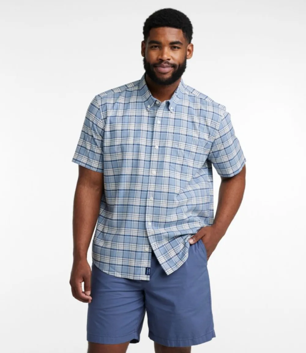 "Men's Comfort Stretch Oxford, Traditional Untucked Fit, Short-Sleeve, Plaid"-L.L.Bean Discount