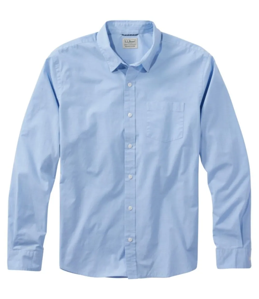 "Men's Comfort Stretch Performance Shirt, Long-Sleeve, Slightly Fitted Untucked Fit, Chambray"-L.L.Bean Sale