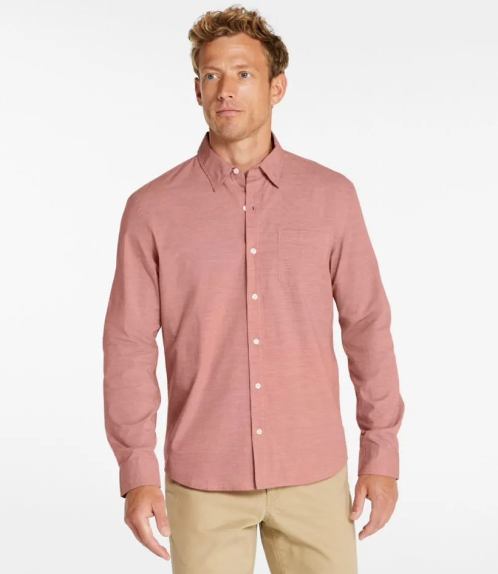 "Men's Comfort Stretch Performance Shirt, Long-Sleeve, Slightly Fitted Untucked Fit, Chambray"-L.L.Bean Sale
