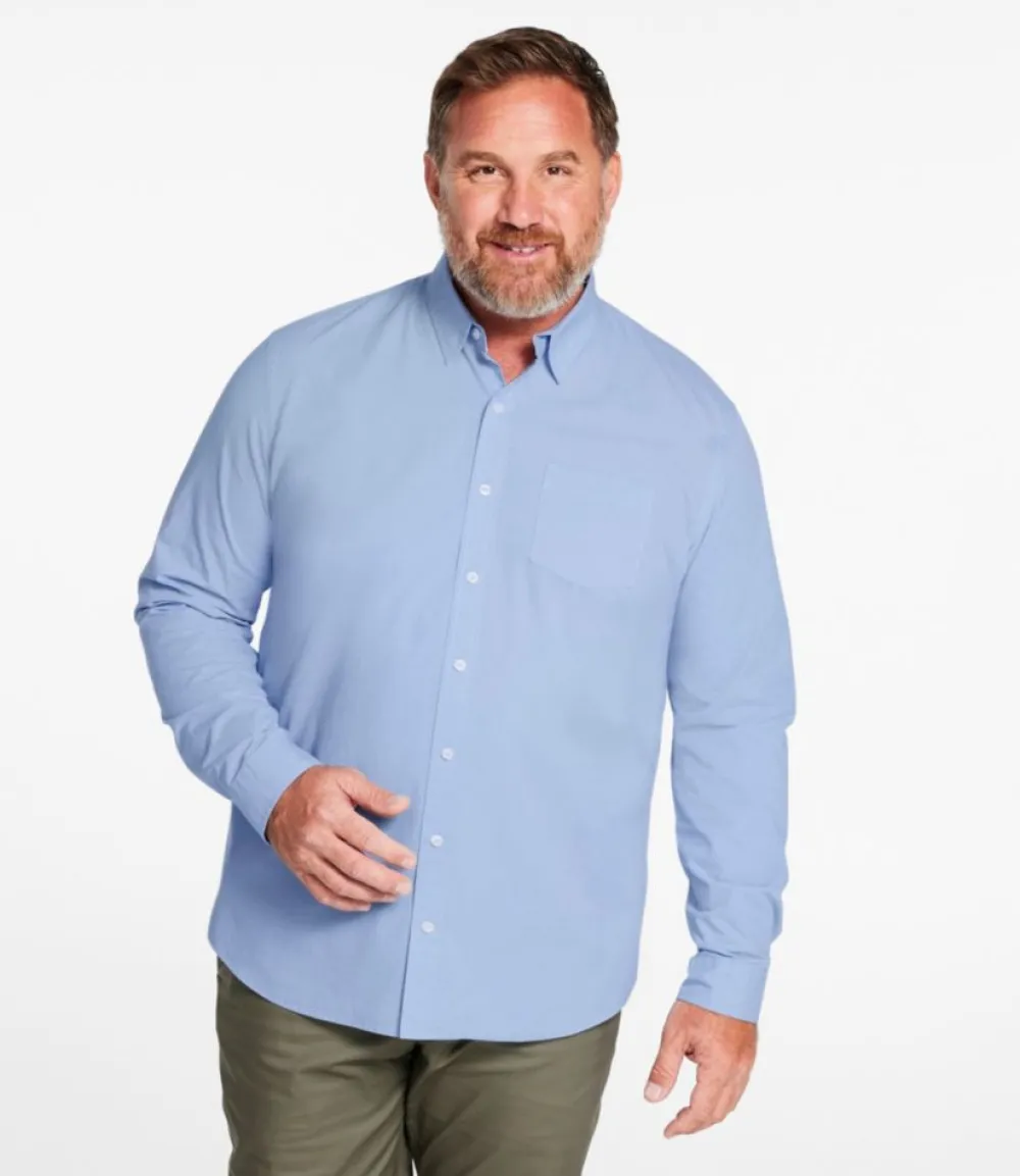 "Men's Comfort Stretch Performance Shirt, Long-Sleeve, Slightly Fitted Untucked Fit, Chambray"-L.L.Bean Sale