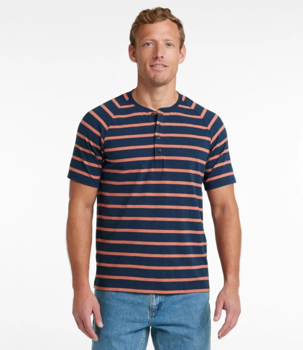 "Men's Comfort Stretch Pima Tee Shirt, Short-Sleeve Henley, Stripe"-L.L.Bean Shop