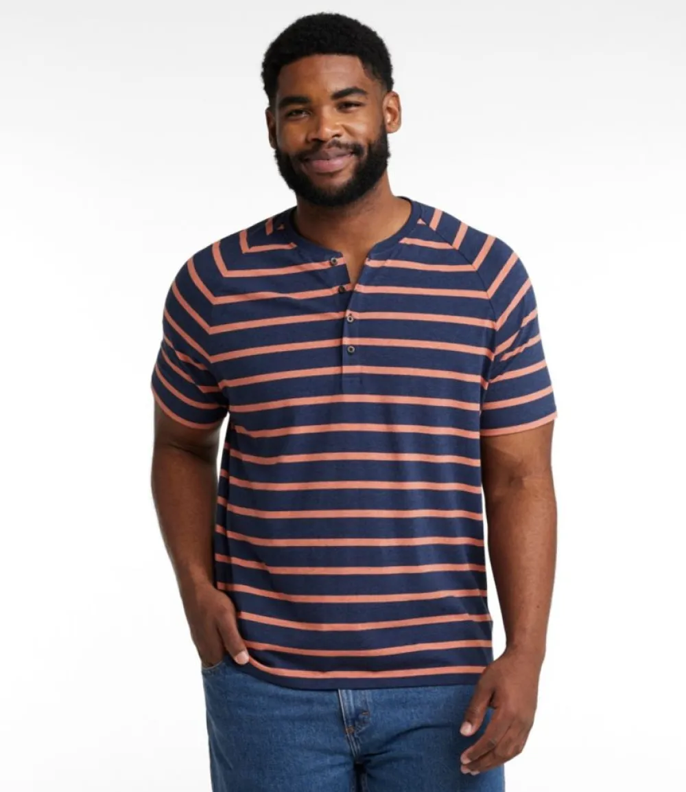 "Men's Comfort Stretch Pima Tee Shirt, Short-Sleeve Henley, Stripe"-L.L.Bean Shop