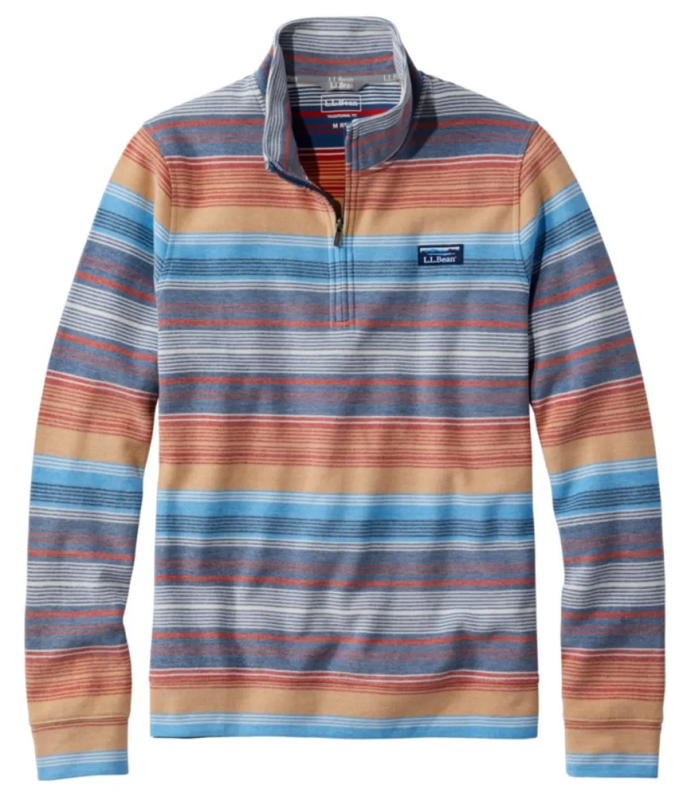 "Men's Comfort Stretch Piqué Quarter Zip Pullover, Long-Sleeve, Stripe"-L.L.Bean Hot