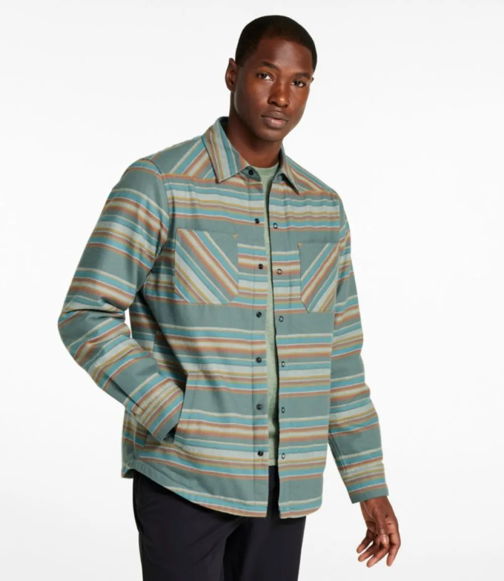 "Men's Katahdin Performance Flannel Shirt-Jacket, Hi-Pile Fleece-Lined Stripe"-L.L.Bean New