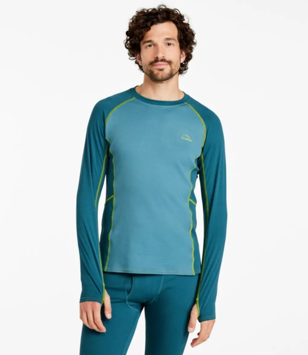 "Men's Midweight Base Layer Crew, Long-Sleeve Color Block"-L.L.Bean Fashion
