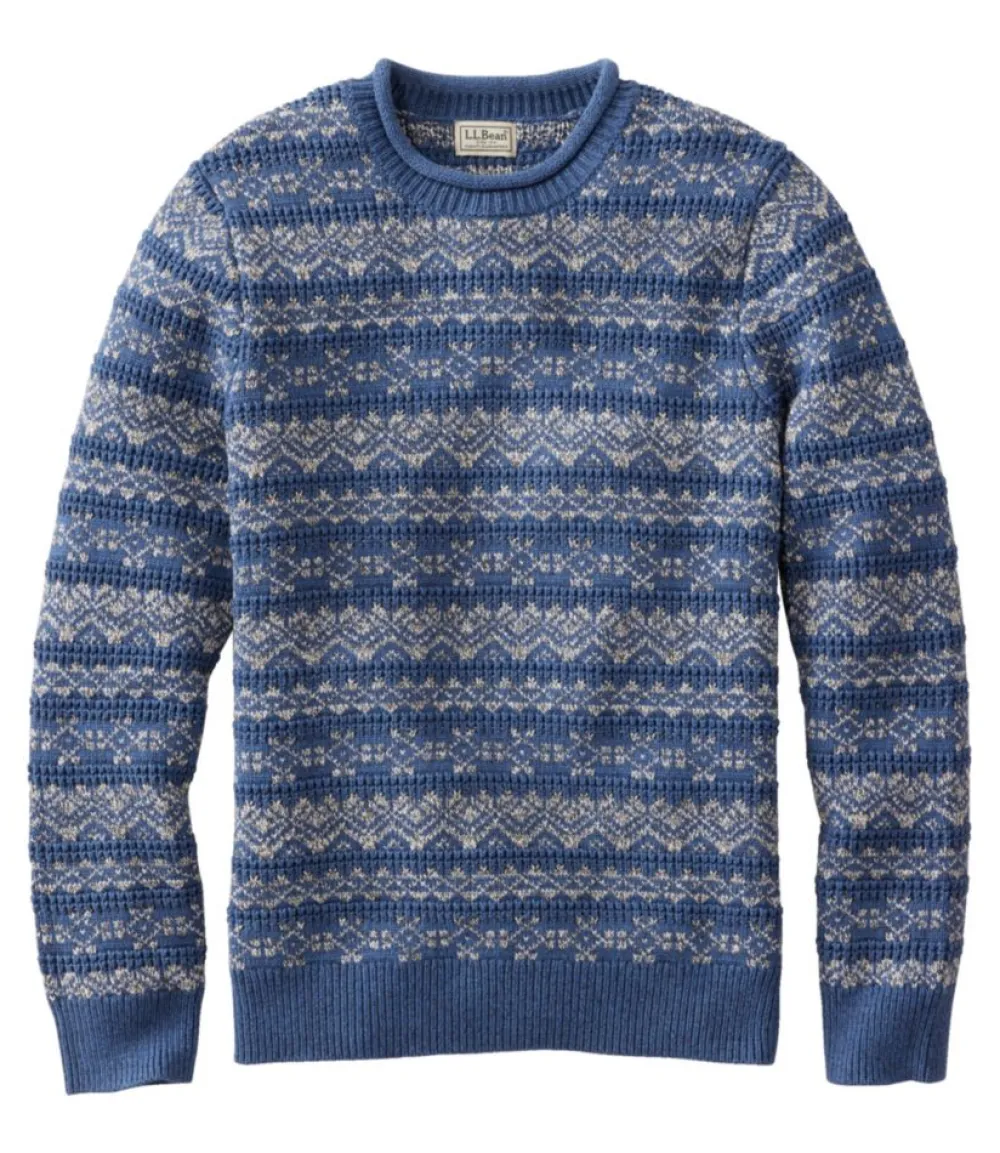 "Men's Organic Cotton Waffle Sweater, Crewneck, Fair Isle"-L.L.Bean Discount