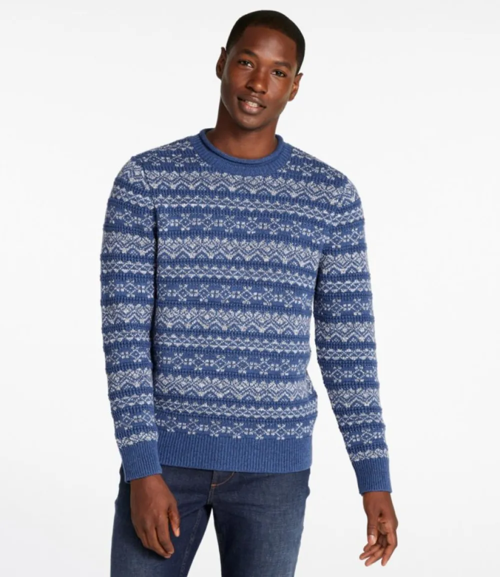 "Men's Organic Cotton Waffle Sweater, Crewneck, Fair Isle"-L.L.Bean Discount