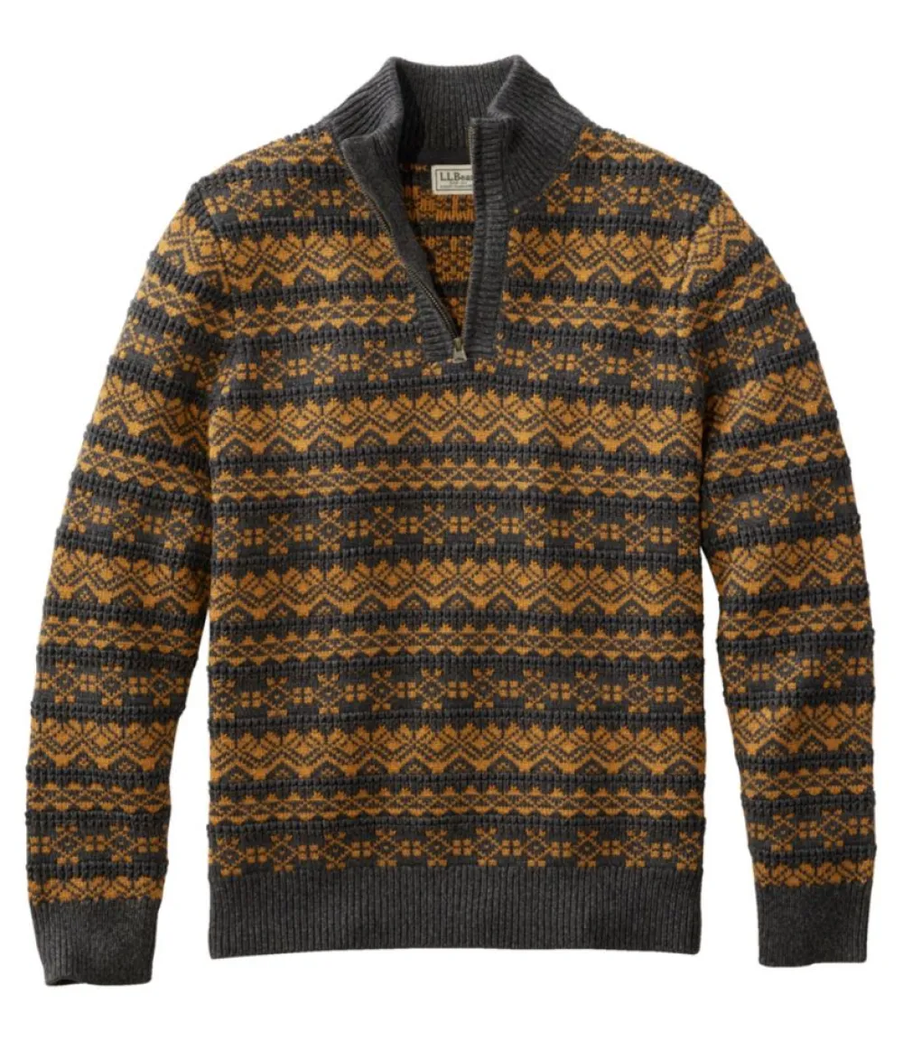 "Men's Organic Cotton Waffle Sweater, Quarter-Zip, Fair Isle"-L.L.Bean Outlet
