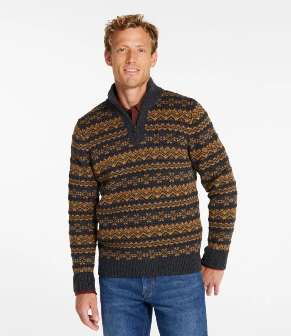 "Men's Organic Cotton Waffle Sweater, Quarter-Zip, Fair Isle"-L.L.Bean Outlet