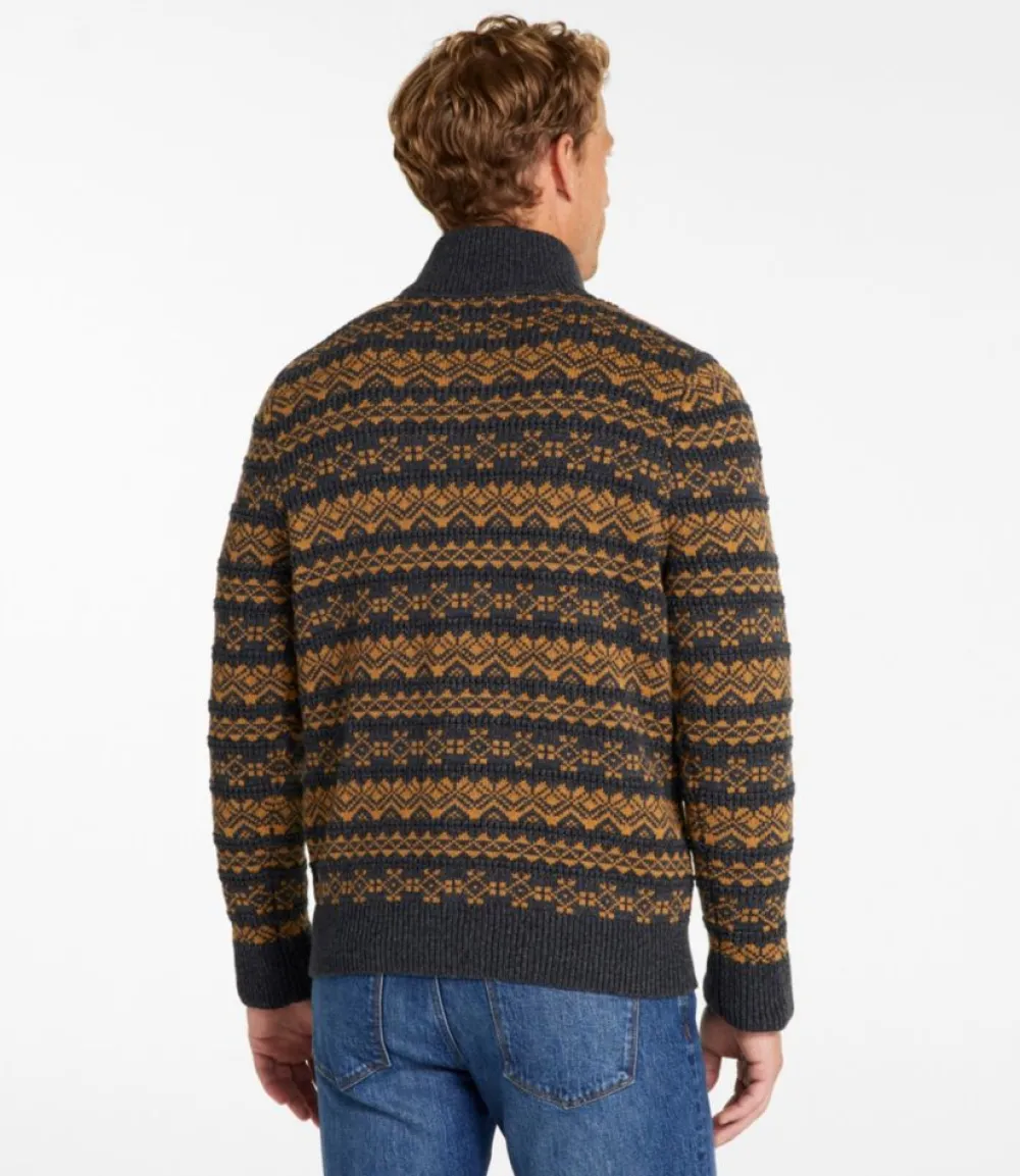 "Men's Organic Cotton Waffle Sweater, Quarter-Zip, Fair Isle"-L.L.Bean Outlet