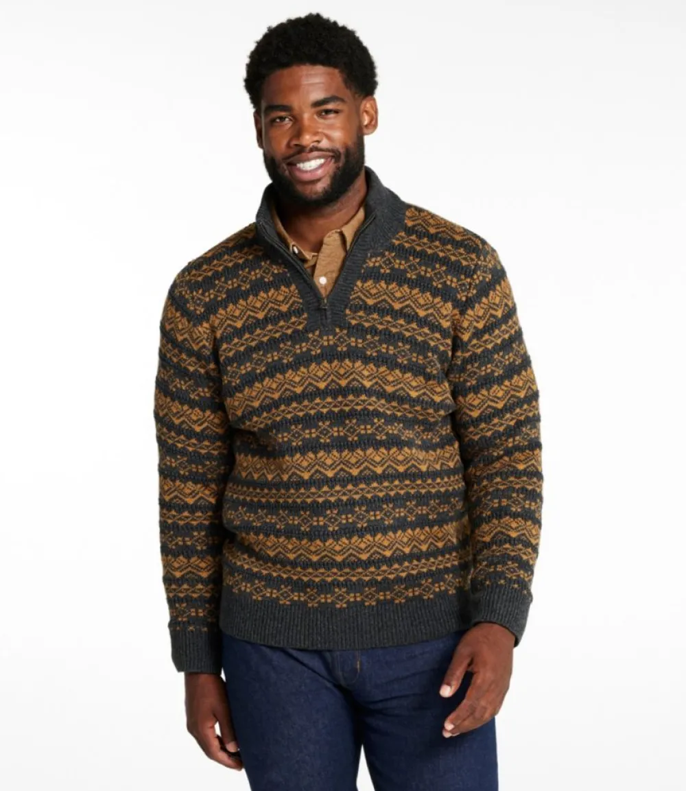 "Men's Organic Cotton Waffle Sweater, Quarter-Zip, Fair Isle"-L.L.Bean Outlet