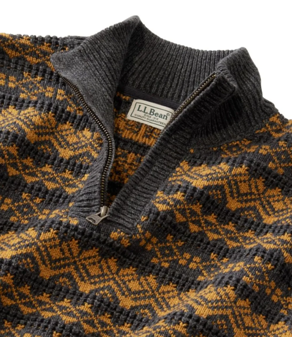 "Men's Organic Cotton Waffle Sweater, Quarter-Zip, Fair Isle"-L.L.Bean Outlet