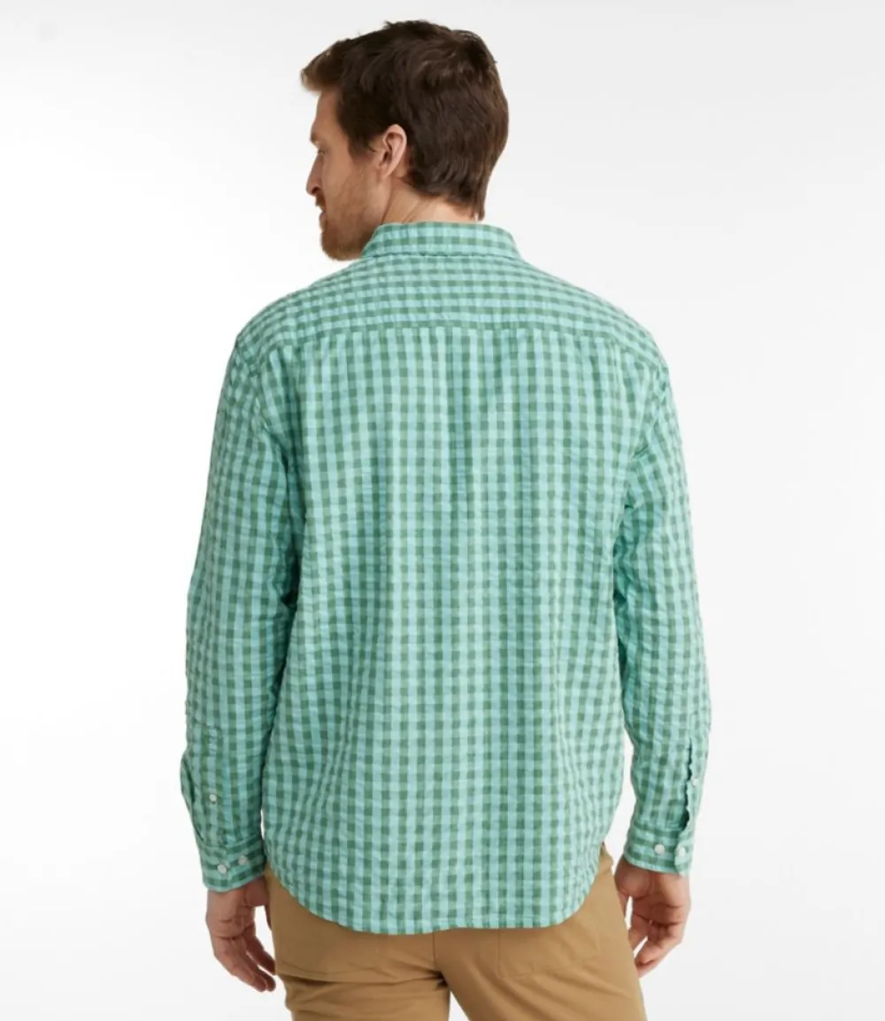"Men's Organic Cotton Seersucker Shirt, Long-Sleeve, Traditional Fit, Plaid"-L.L.Bean Cheap