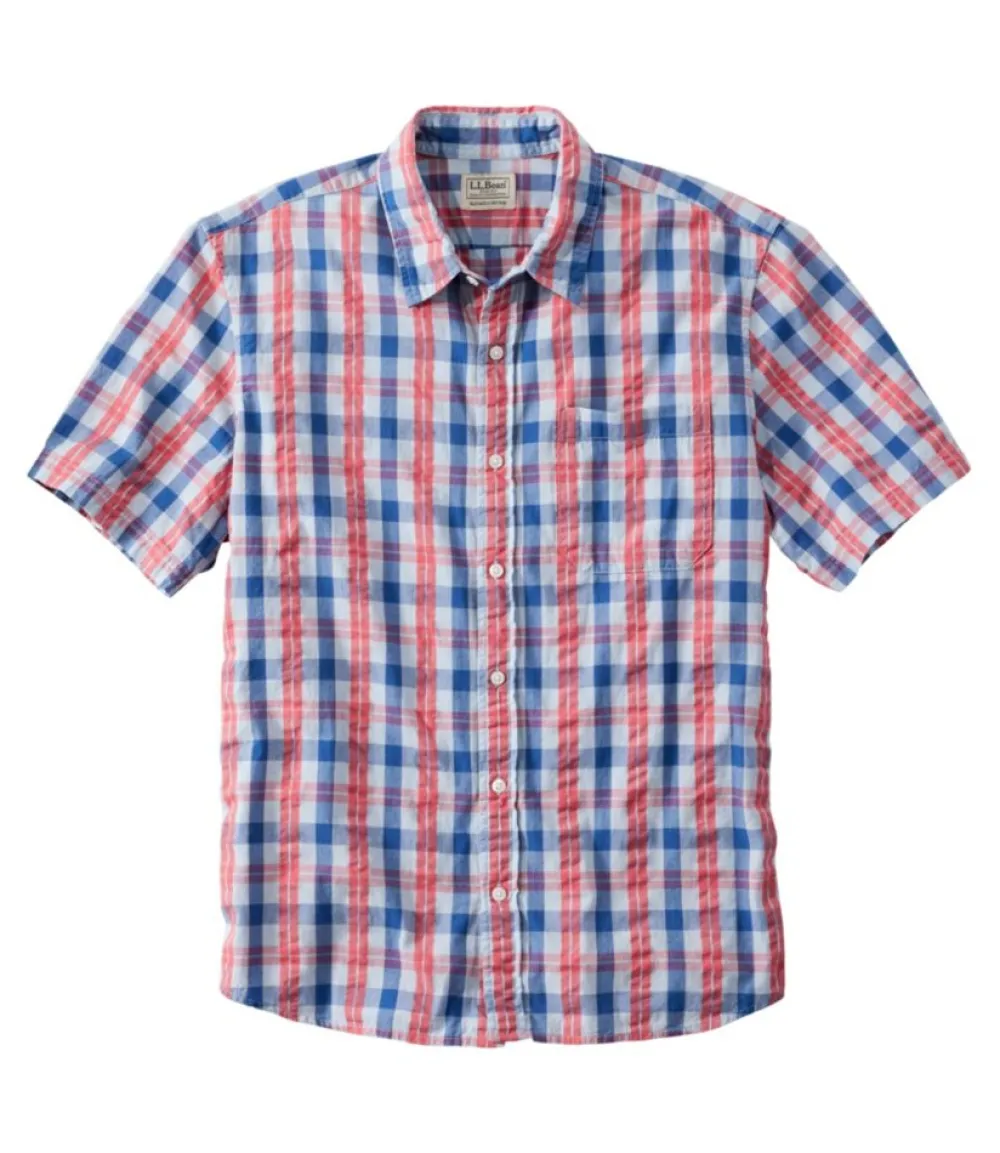 "Men's Organic Cotton Seersucker Shirt, Short-Sleeve, Slightly Fitted, Plaid"-L.L.Bean Cheap