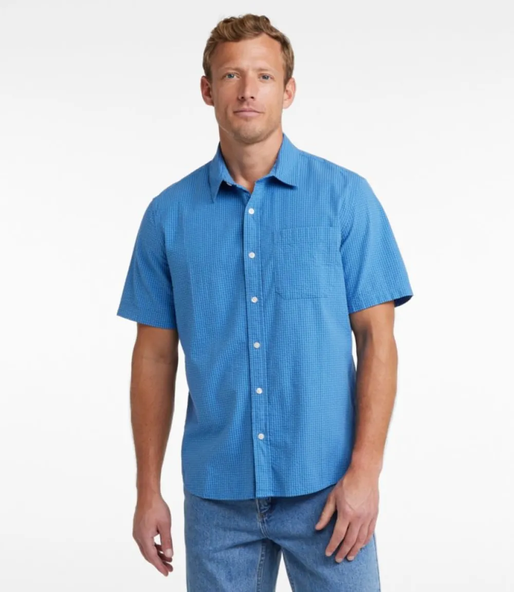 "Men's Organic Cotton Seersucker Shirt, Short-Sleeve, Slightly Fitted, Plaid"-L.L.Bean Cheap
