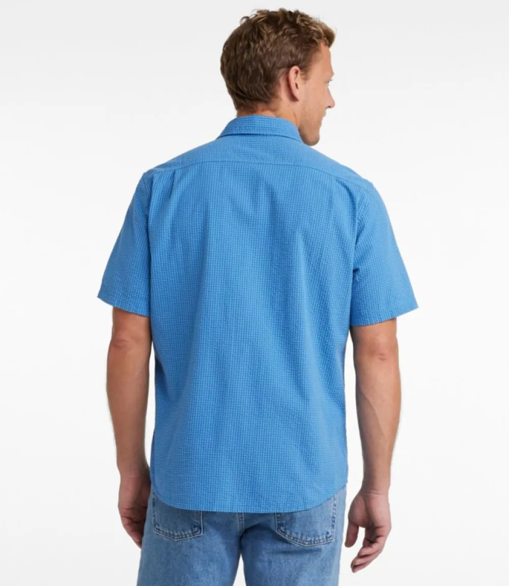 "Men's Organic Cotton Seersucker Shirt, Short-Sleeve, Slightly Fitted, Plaid"-L.L.Bean Cheap