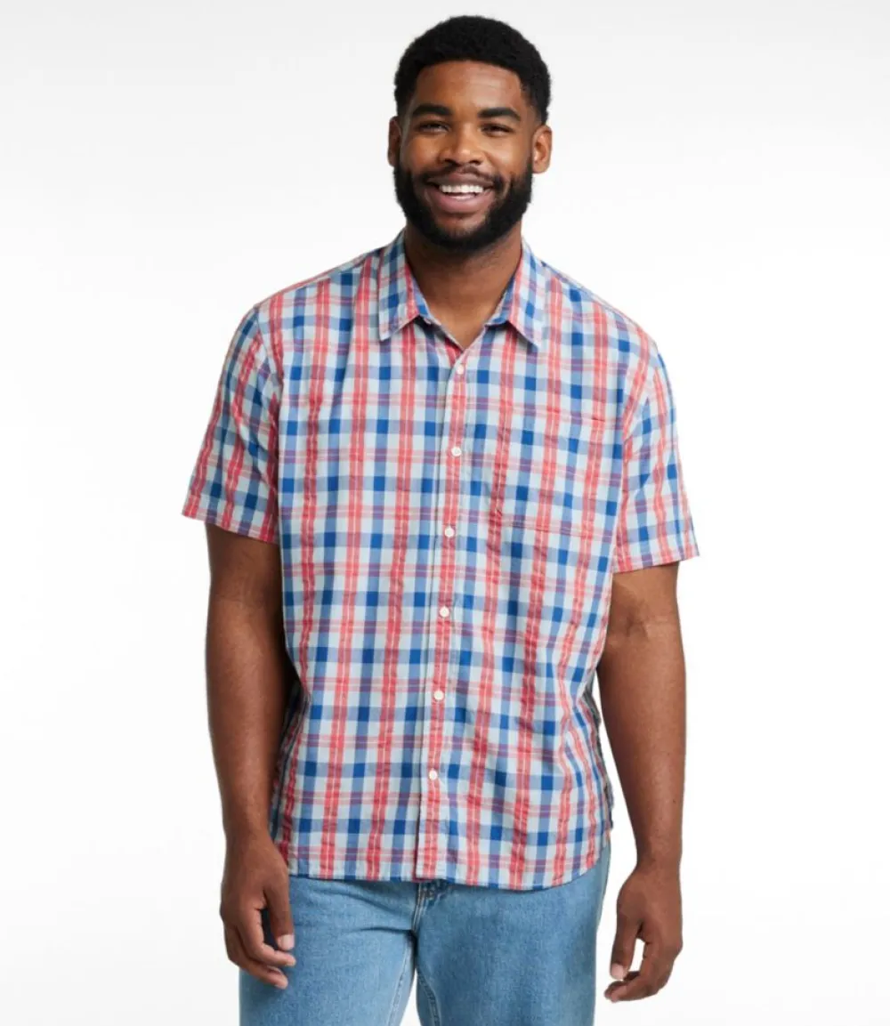 "Men's Organic Cotton Seersucker Shirt, Short-Sleeve, Slightly Fitted, Plaid"-L.L.Bean Cheap