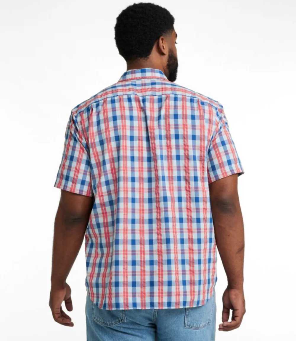 "Men's Organic Cotton Seersucker Shirt, Short-Sleeve, Slightly Fitted, Plaid"-L.L.Bean Cheap