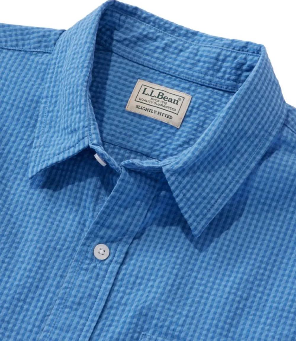 "Men's Organic Cotton Seersucker Shirt, Short-Sleeve, Slightly Fitted, Plaid"-L.L.Bean Cheap