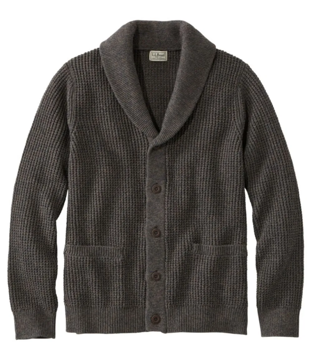 "Men's Organic Cotton Waffle Sweater, Cardigan"-L.L.Bean New