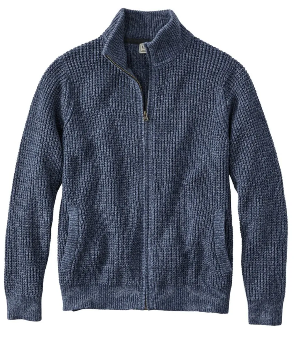 "Men's Organic Cotton Waffle Sweater, Full Zip"-L.L.Bean Cheap