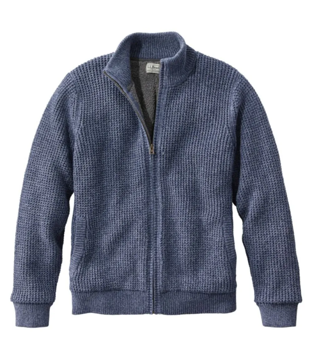 "Men's Organic Cotton Waffle Sweater, Full Zip, Lined"-L.L.Bean New