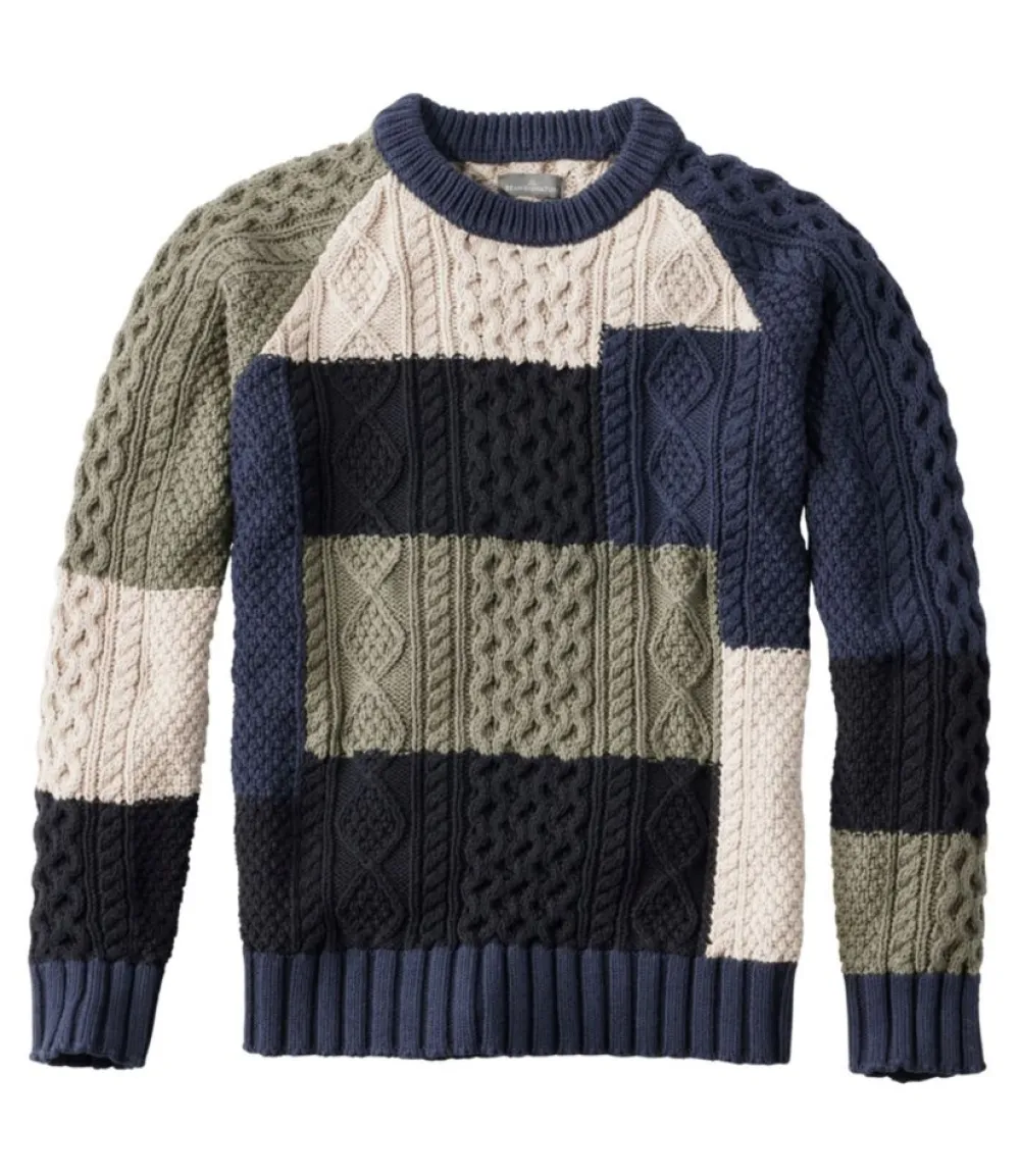 "Men's Signature Cotton Fisherman Sweater, Crewneck, Colorblock"-L.L.Bean Shop