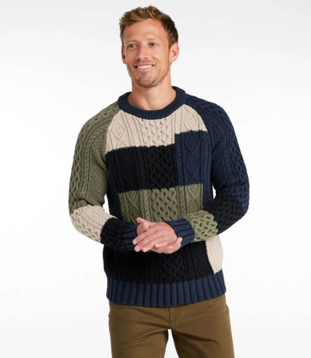 "Men's Signature Cotton Fisherman Sweater, Crewneck, Colorblock"-L.L.Bean Shop