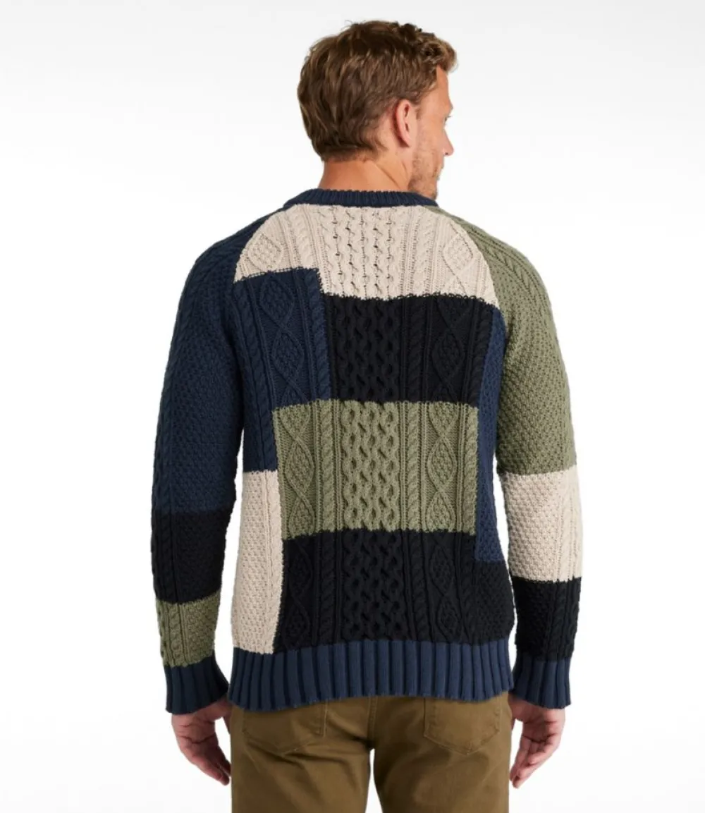 "Men's Signature Cotton Fisherman Sweater, Crewneck, Colorblock"-L.L.Bean Shop