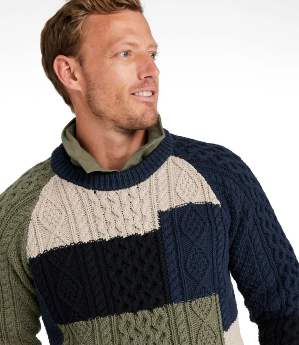 "Men's Signature Cotton Fisherman Sweater, Crewneck, Colorblock"-L.L.Bean Shop