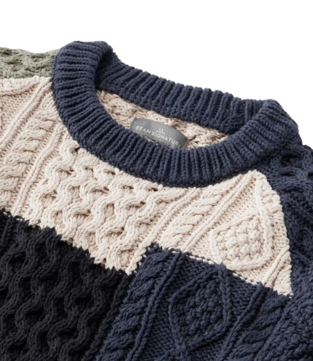 "Men's Signature Cotton Fisherman Sweater, Crewneck, Colorblock"-L.L.Bean Shop