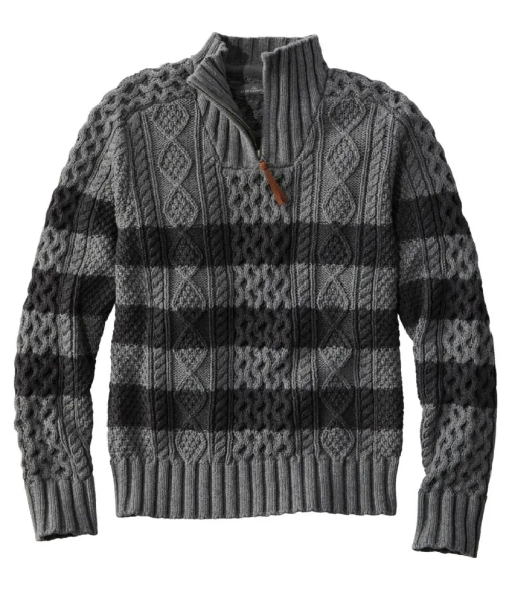 "Men's Signature Cotton Fisherman Sweater, Quarter-Zip, Stripe"-L.L.Bean Fashion