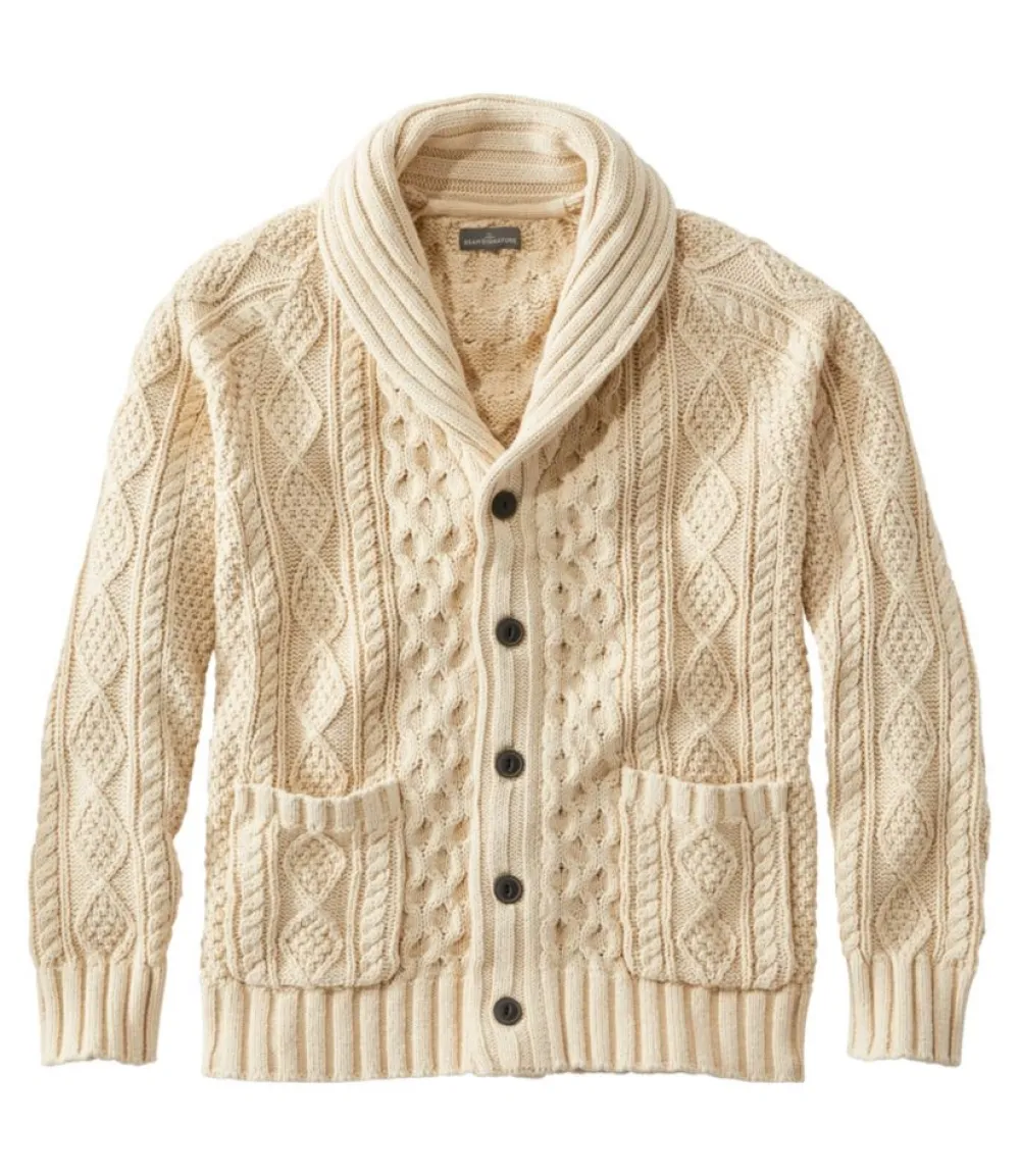 "Men's Signature Cotton Fisherman Sweater, Shawl-Collar Cardigan"-L.L.Bean Store
