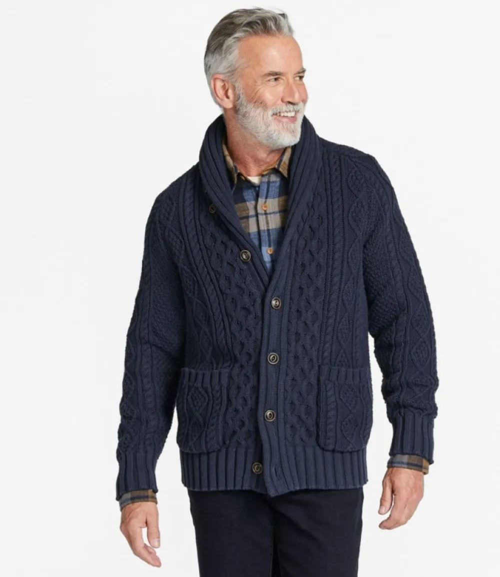 "Men's Signature Cotton Fisherman Sweater, Shawl-Collar Cardigan"-L.L.Bean Store