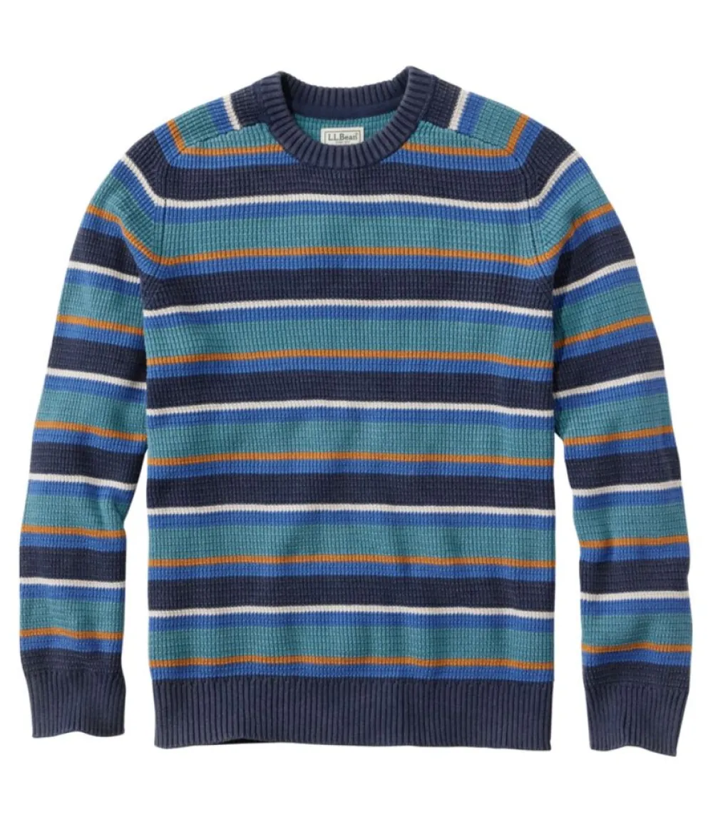 "Men's Textured Washed Cotton Sweaters, Crewneck, Stripe"-L.L.Bean Flash Sale