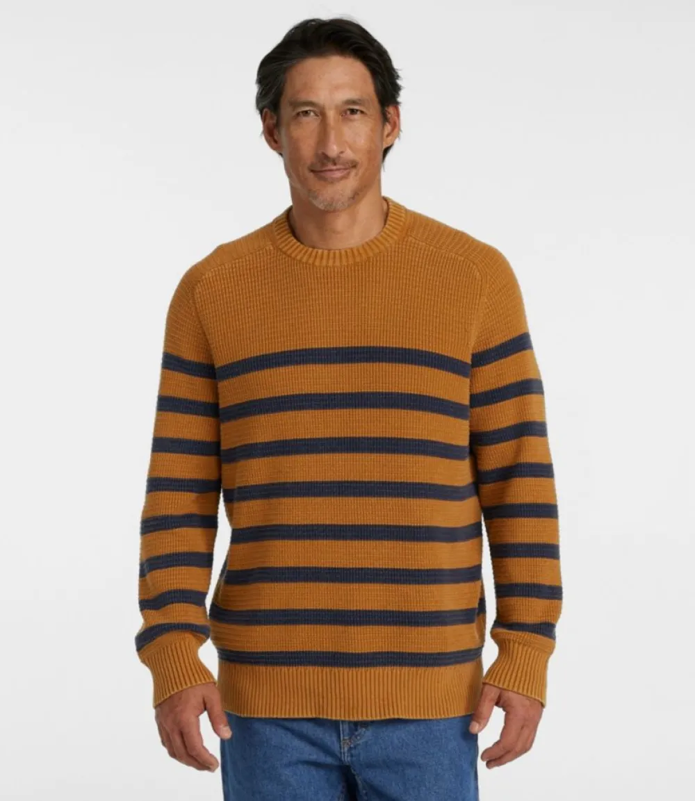 "Men's Textured Washed Cotton Sweaters, Crewneck, Stripe"-L.L.Bean Flash Sale