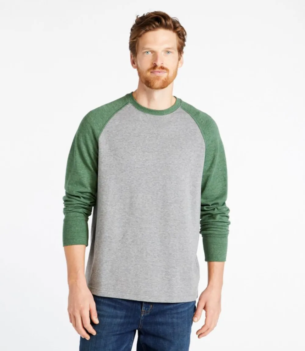 "Men's Washed Cotton Double-Knit Crewneck, Slightly Fitted Long-Sleeve Colorblock"-L.L.Bean Sale