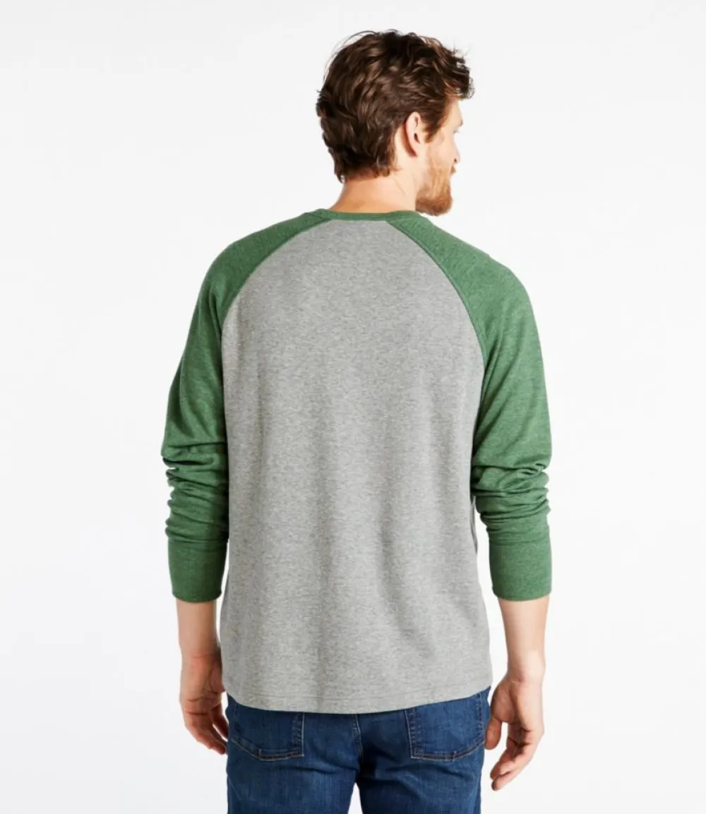 "Men's Washed Cotton Double-Knit Crewneck, Slightly Fitted Long-Sleeve Colorblock"-L.L.Bean Sale